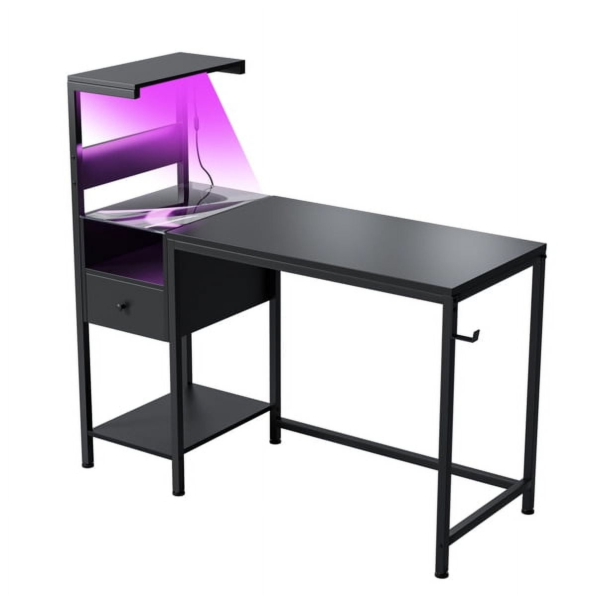 Computer Desk with Power Outlet & Storage Shelves, Study Writing Table ...