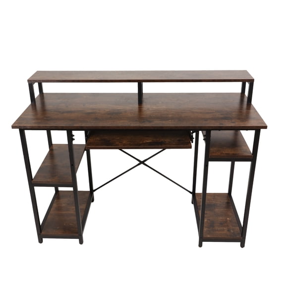 Computer Desk with Shelves, Industrial Writing Desk with Monitor Stand, Study Table Workstation for Home Office