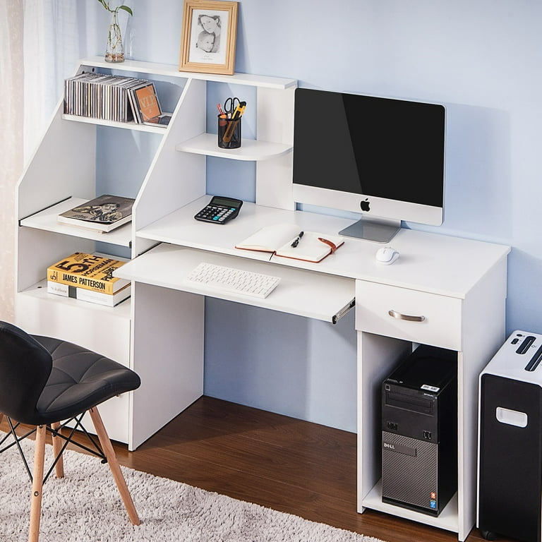 Computer Desk with Shelves Multi Level Writing Study Table with Bookshelves Multi Functions Computer Desk with Cabinet