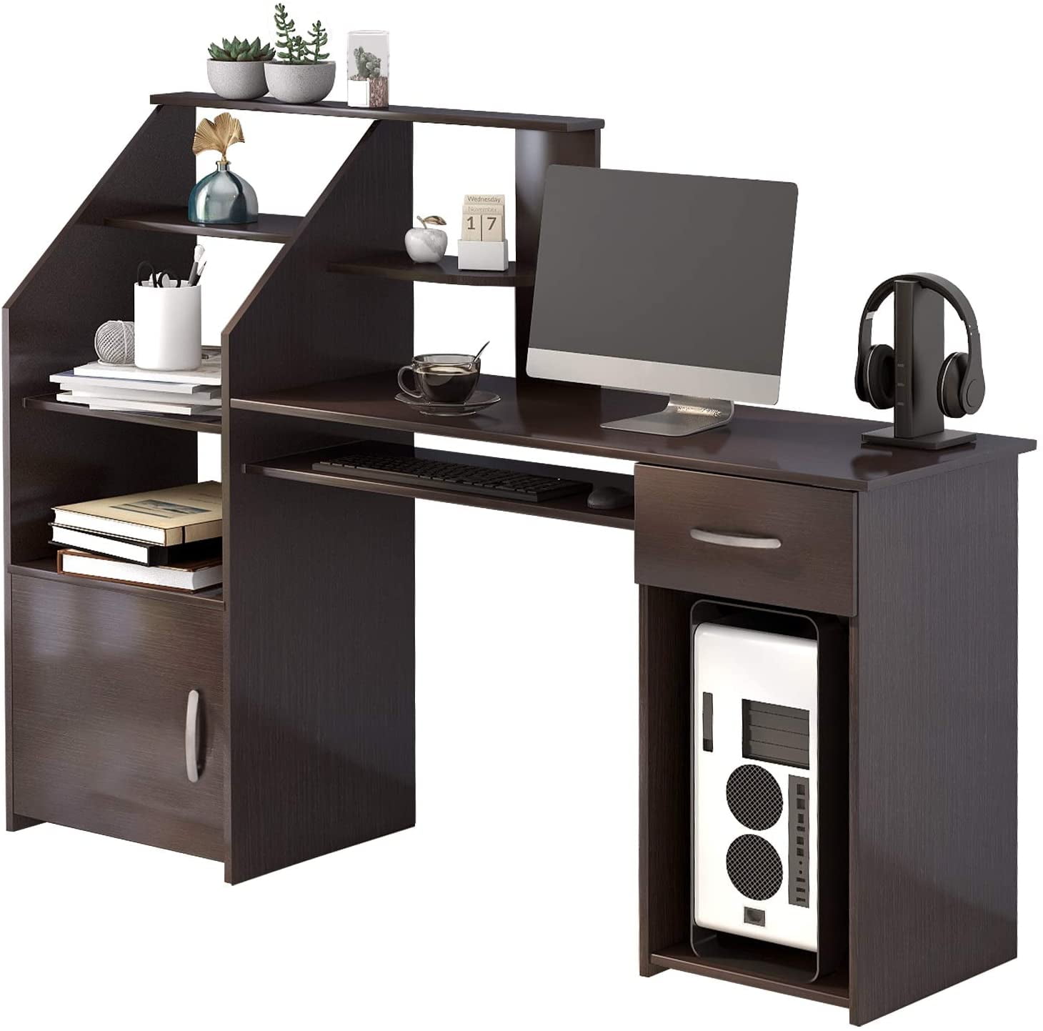 Computer Desk with Storage Cabinet, Multi-Functions Office Desk with ...