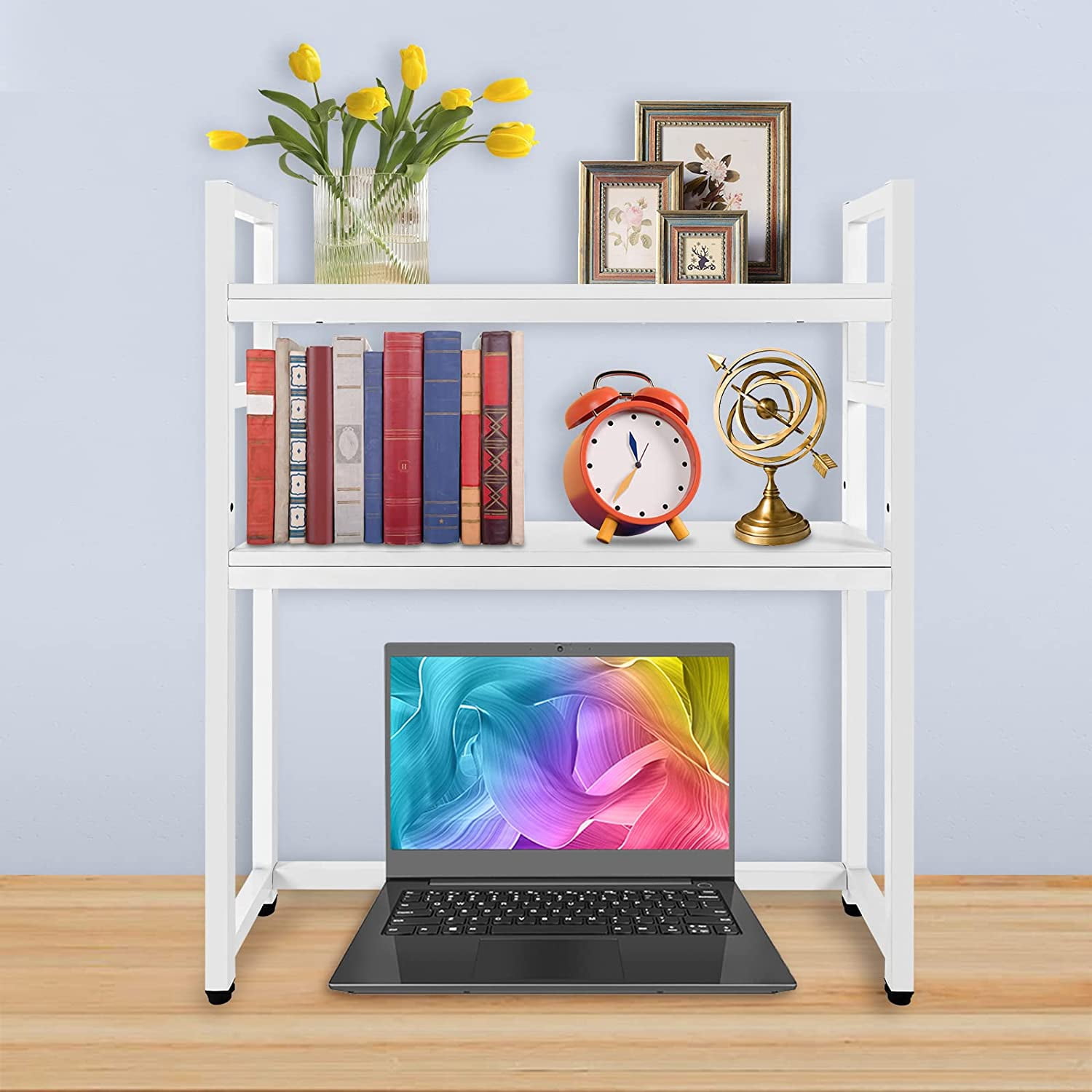 Computer Desktop Bookcase, 2-Tier Countertop Hutch Display Shelf ...