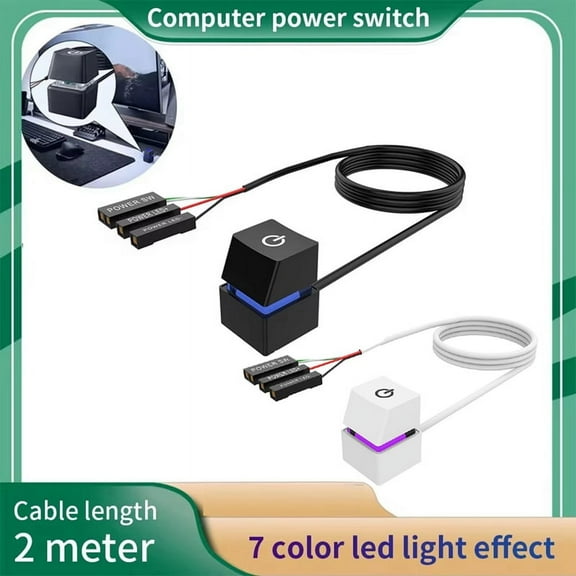 Computer Desktop Switch Colorful LED PC Motherboard External Start Power on/Off Button Extension Cable for Office B,1* Computer Desktop Switch,White