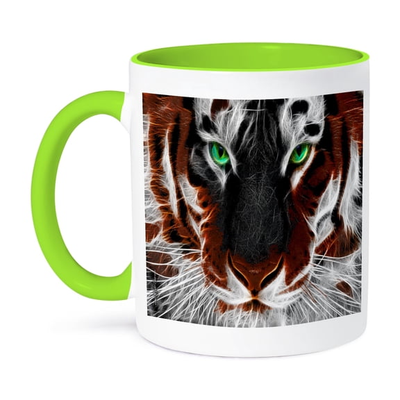 3dRose, Computer enhanced digital tiger art amazing green eyes, 15oz Two-Tone Green Mug