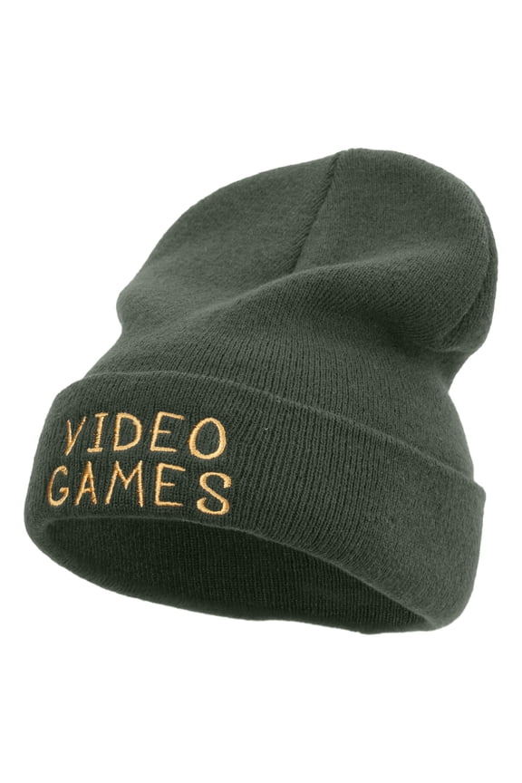 Computer Game Logo Embroidered Big Size Acrylic Long Beanie - Grey XL-3XL