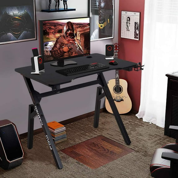 Computer Gaming 35.2" Student PC Writing Desk Extra Large Modern Ergonomic Racing Style Table Workstation Carbon Fiber Cup Holder Headphone Hook