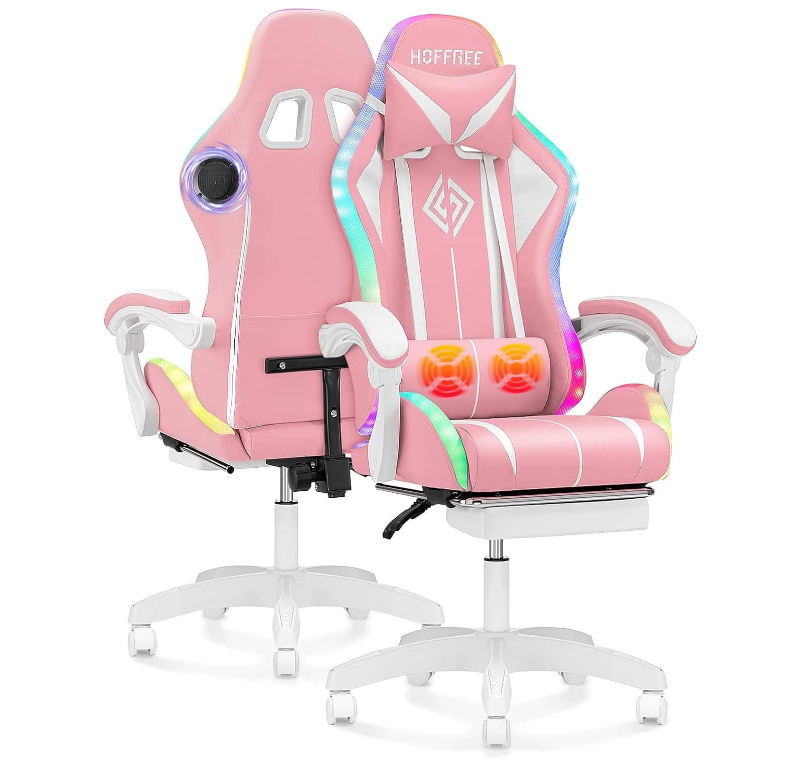 Computer Gaming Chair with Bluetooth Speakers and RGB LED Lights for Girls Massage Chair with