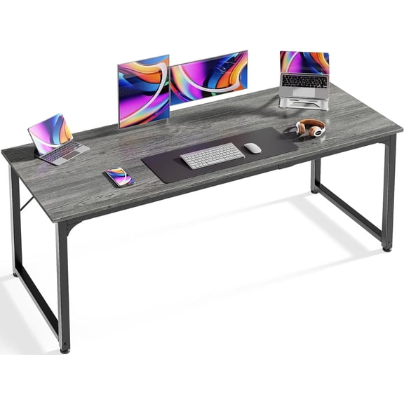 Computer Gaming Desk, 63 Inch Office Desk with Storage, Writing Work Surface for Home Office, Study, Modern Simple Style, Large Legroom, Metal Frame, Grey