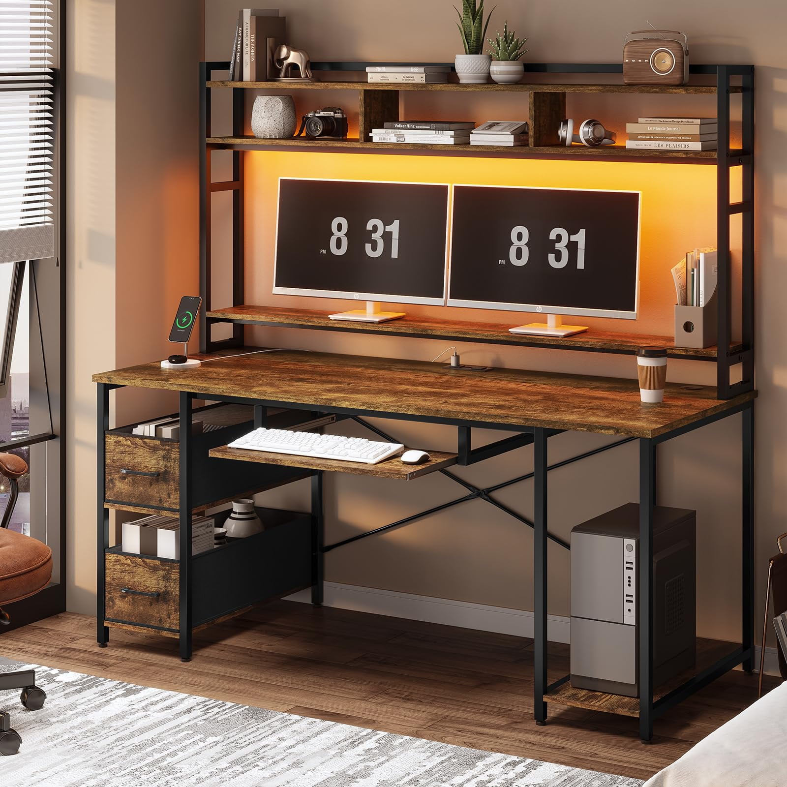 55 inch desk with shelves discount
