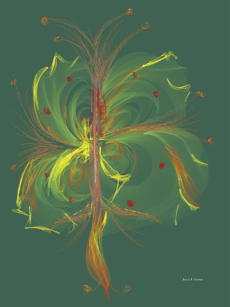 Computer Generated Floral Design On A Green Background Canvas Art - Angela A Stanton Design Pics (13 x 17)