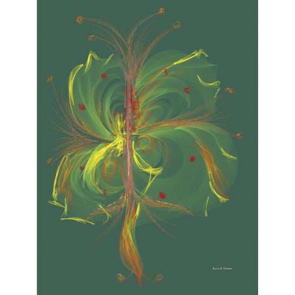 Computer Generated Floral Design On A Green Background Canvas Art - Angela A Stanton Design Pics (13 x 17)