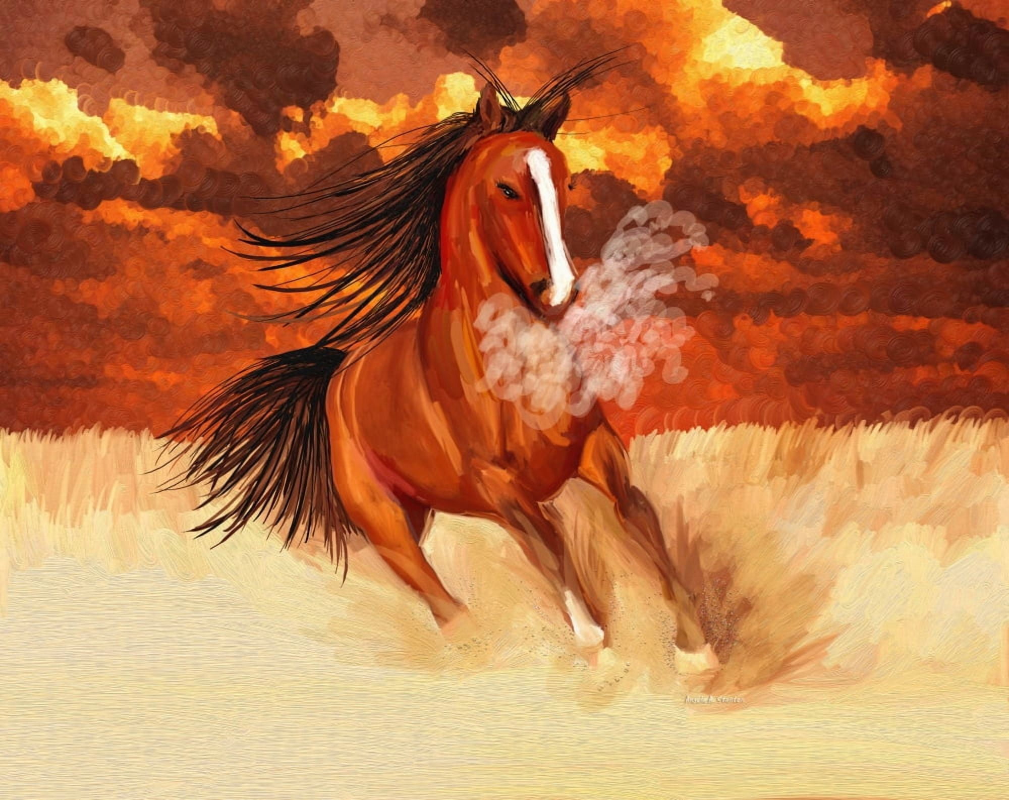 Computer Generated Image Of A Horse Running In A Golden Field Canvas Art - Angela A Stanton Design Pics (34 x 26)