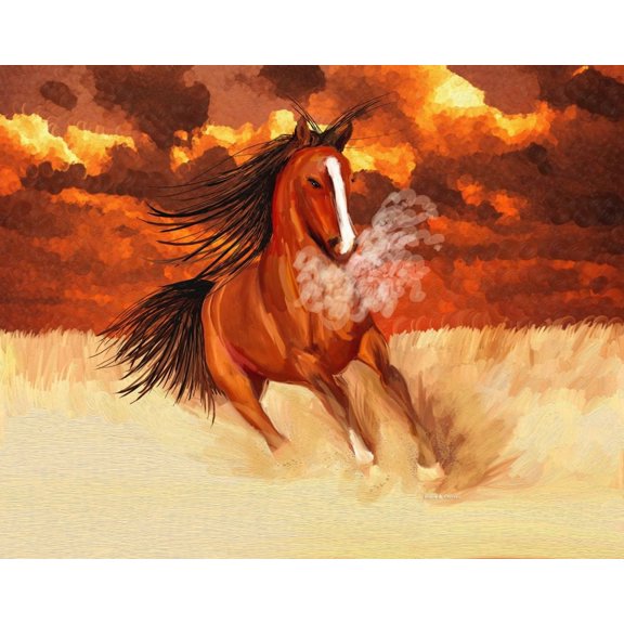Computer Generated Image Of A Horse Running In A Golden Field Canvas Art - Angela A Stanton Design Pics (34 x 26)