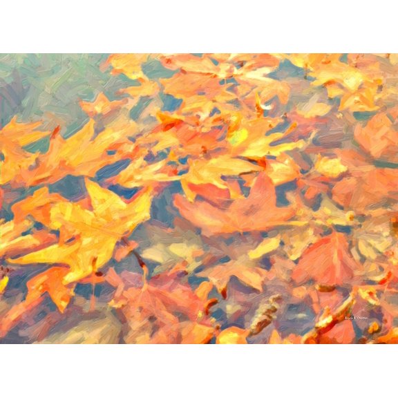Computer Generated Image Of Autumn Coloured Leaves Floating In Water Canvas Art - Angela A Stanton Design Pics (18 x 13)