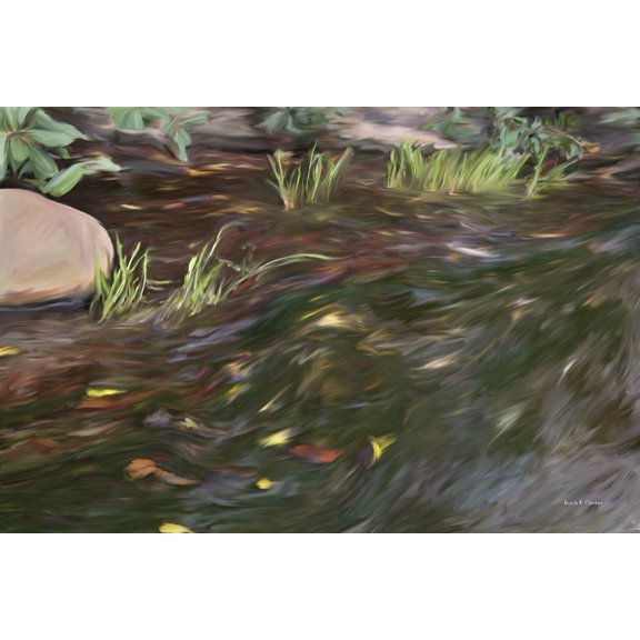 Computer Generated Image Of Water Flowing Along A Shoreline With Floating Autumn Coloured Leaves Canvas Art - Angela A Stanton Design Pics (38 x 24)
