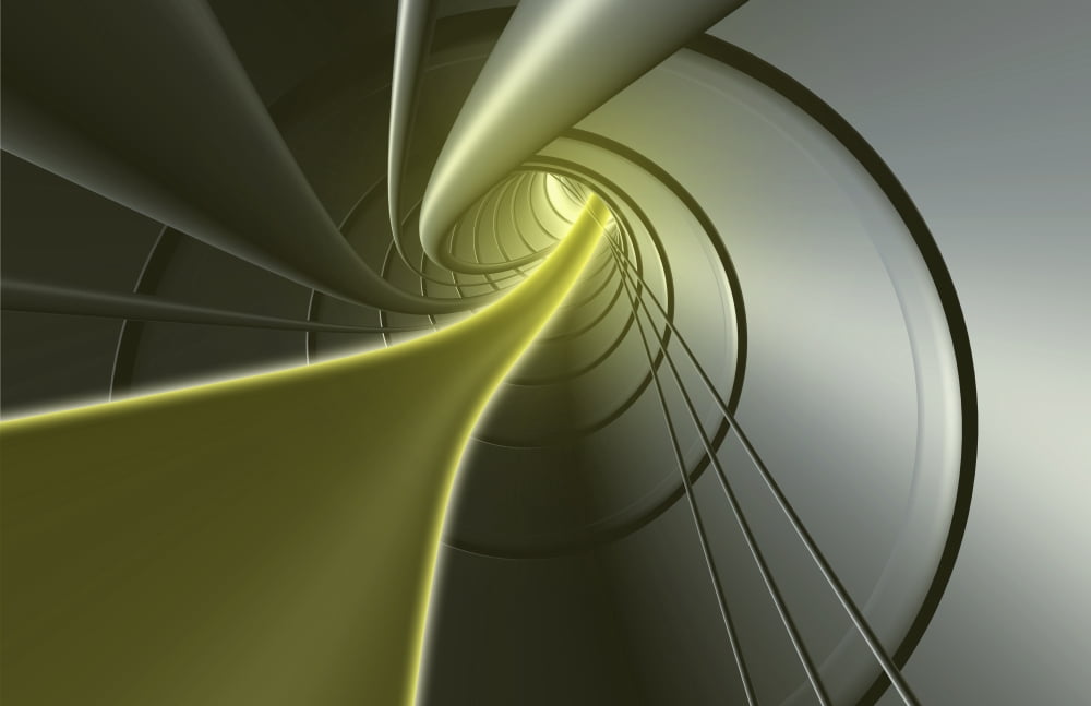Computer Generated Strands Coming From A Tunnel In Yellow And Grey Canvas Art - Ryan Briscall  Design Pics (38 x 24)
