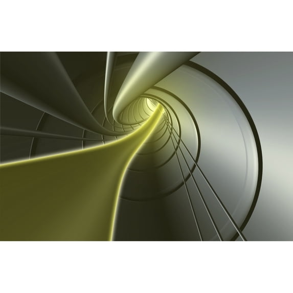 Computer Generated Strands Coming From A Tunnel In Yellow And Grey Poster Print (19 x 12)