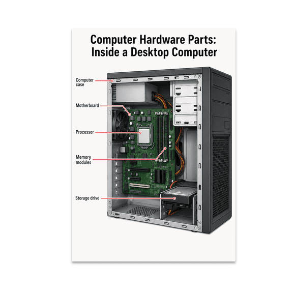 Computer Hardware Parts Inside a Desktop Computer - Tech Learner - 13x19 Poster Print