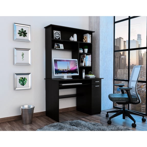 Computer Hutch Desk Setup | Used in Home Offices, Multiple Shelves for Supplies | Particle Board Construction Quality | Fixes Home Office Desk Clutter
