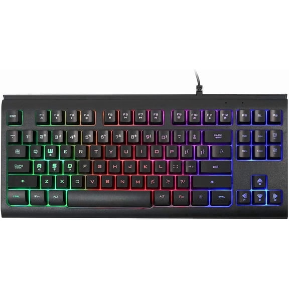 Computer Keyboard, 87  Compact Wired  Keyboard with Rainbow  Light Up Backlit for PC Gaming Laptop Teclado Gamers Office Working