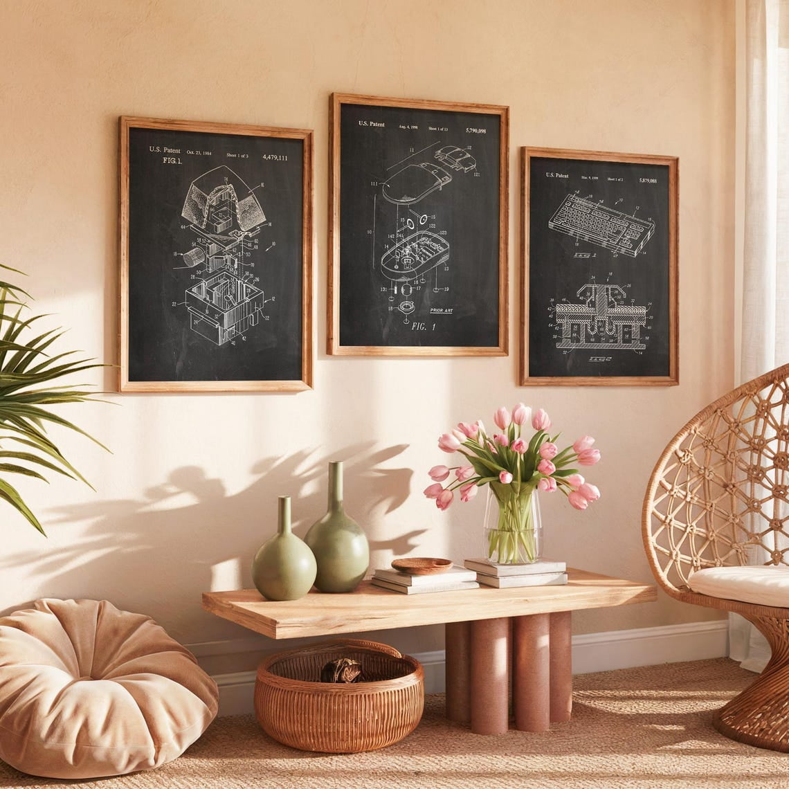 Computer Keyboard Mouse Patent Art Prints Tech Wall Decor Set 3 ...