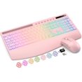 thumbnail image 1 of Wireless Keyboard and Mouse Combo, Rechargeable 4000mAh, RGB Backlit, Full Size Keyboard with Wrist Rest & Phone Holder, Quiet 2.4GHz Wireless, USB-A/C for Windows – Pink, 1 of 9