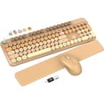 thumbnail image 1 of Wireless Keyboard and Mouse Combo, Retro Round Keycaps, Full Size with Detachable Wrist Rest, 2.4G for PC,Ombre Latte Beige, 1 of 8