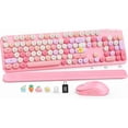thumbnail image 1 of Wireless Keyboard and Mouse Combo Latte, Retro Round Keycaps, Full Size with Detachable Wrist Rest, 2.4G for PC Mac Windows, 1 of 9