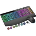 thumbnail image 1 of Wireless Keyboard and Mouse Combo, Rechargeable 4000mAh, RGB Backlit, Full Size Keyboard with Wrist Rest & Phone Holder, Quiet 2.4GHz Wireless, USB-A/C for Windows – Black, 1 of 9