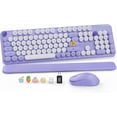 thumbnail image 1 of Wireless Keyboard and Mouse Combo, Retro Round Keycaps, Full Size with Detachable Wrist Rest, 2.4G for PC, Lavender Purple, 1 of 9