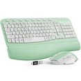 thumbnail image 1 of Ergonomic Wireless Keyboard and Mouse Combo, Leather Cushioned Palm Rest, Wave Keys, Silent Typing, 2.4G Lag-Free-Green, 1 of 9