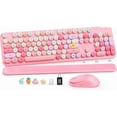 thumbnail image 1 of Wireless Keyboard and Mouse Combo Latte, Retro Round Keycaps, Full Size with Detachable Wrist Rest, 2.4G for PC Mac Windows, 1 of 9