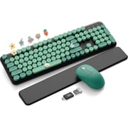 Wireless Keyboard & Mouse Set – Retro Round Keycaps, Detachable Wrist Rest, 2.4GHz Cordless Connection for Mac/Windows/P