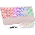 thumbnail image 1 of Wireless Keyboard and Mouse Combo, Rechargeable RGB Backlit with Light Up Letters, for Mac, Windows, PC & Laptop, Pastel Pink, 1 of 8