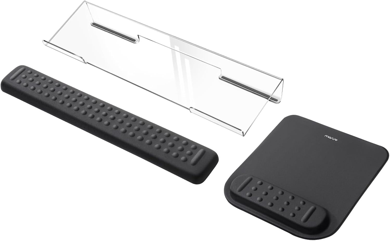 Computer Keyboard Stand&Wrist Rest Support for Keyboard &Mouse Pad Set, Ergonomic Massage Wrist Rest Set, Easy Typing Working Acrylic Clear Stand for Office Home, Black