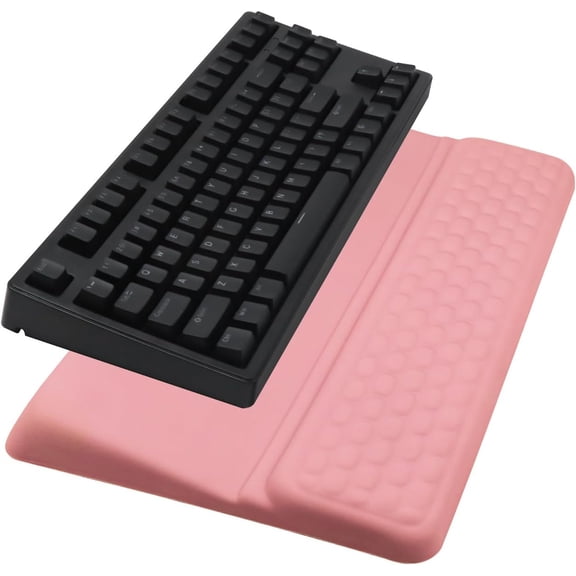 Computer Keyboard Stand with Wrist Rest Support Pad, Pink | Ergonomic Comfy Tilted Keyboard Stand Riser Holder Pad for Pain Relief, Soft Memory Foam Desk Cushion for Office Home