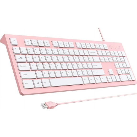 Computer Keyboard Wired, Plug Play USB Keyboard, Low Profile Chiclet Keys, Large Number Pad, Caps Indicators, Foldable Stands, Spill-Resistant, Anti-Wear Letters for PC Laptop (Pink, 1-Pack)