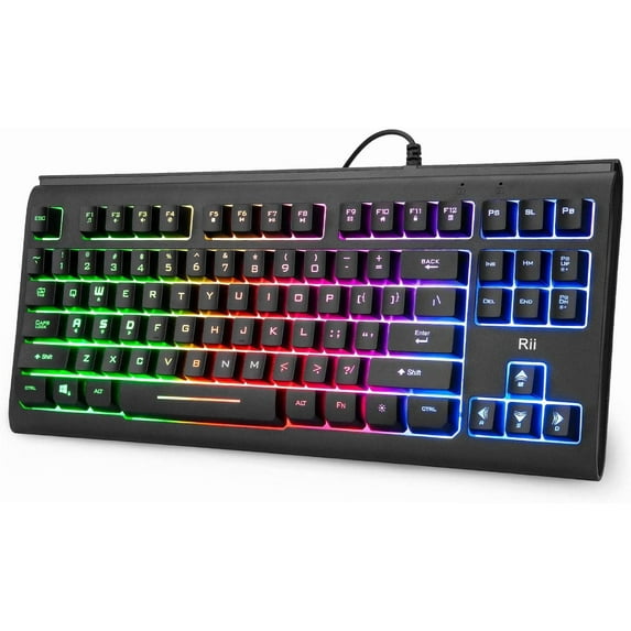 Computer Keyboard, Wired USB Compact Keyboard with RGB Backlit,Silent ...