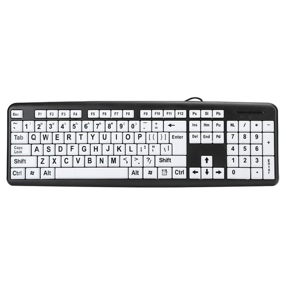 Computer Keyboard Wired USB Keyboard Low Vision Keyboard USB Wired Old People Keyboard with White Large Print Keys Standard 104 Keys for Old People Low Vision Individuals (Black)