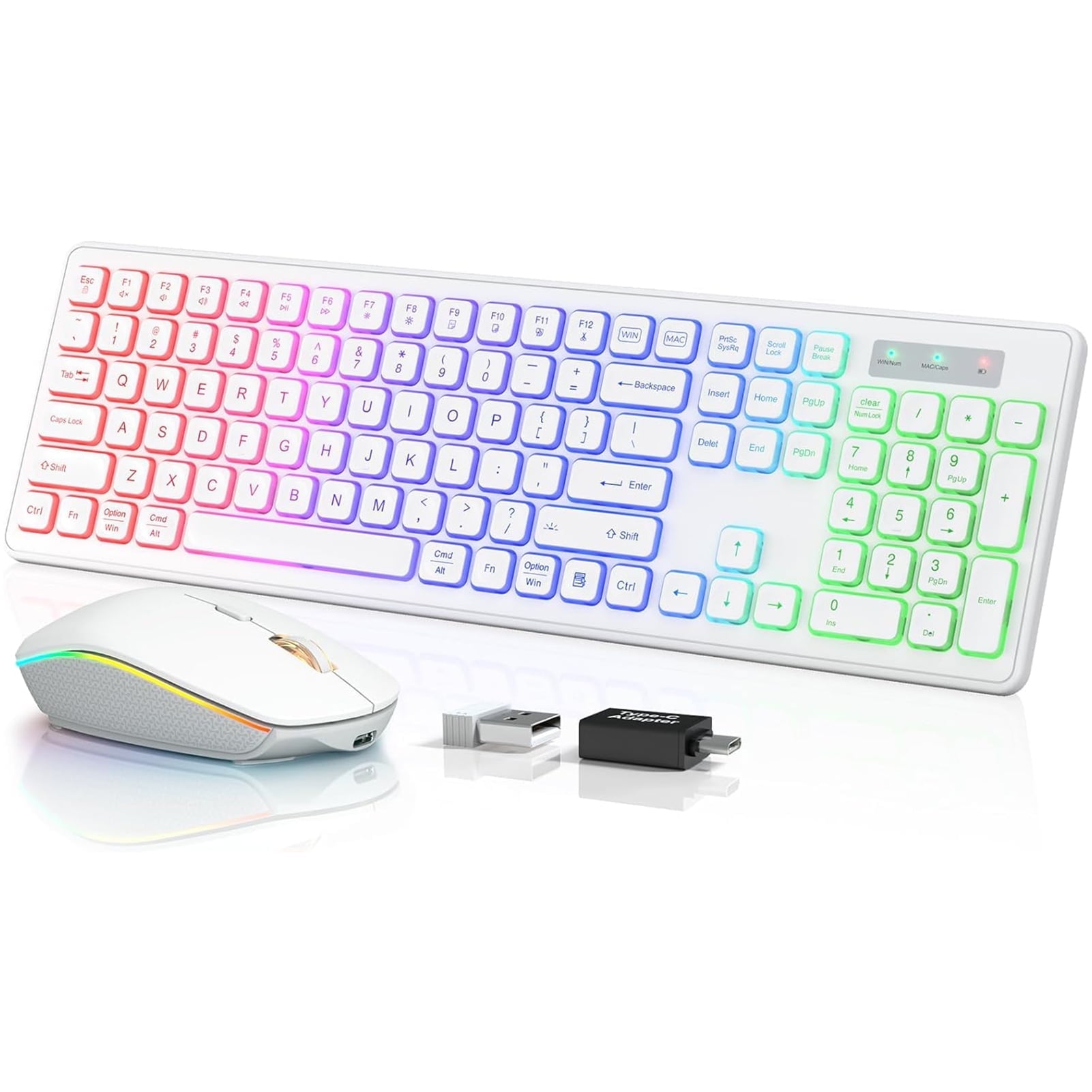 Wagpak Wireless Keyboard 7 Color Backlit Wrist Rest Rechargeable 112 ...