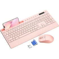 Wireless Keyboard and Mouse Combo with Full-Size Quiet, Palm Rest, Phone Holder, Multimedia Keys, Batteries Included, Compatible with Windows, PC, Laptop - Pink