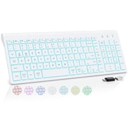 Slim Rechargeable Wireless Keyboard White   Quiet Backlit Keys for Home/Office/Travel Works with Windows, Mac, PC