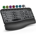 thumbnail image 1 of Ergonomic Backlit Keyboard Wired with Cushioned Wrist & Palm Rest, 7-Color Adjustable Backlight,Wave Keys for Windows/Mac-Black, 1 of 9