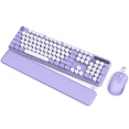 thumbnail image 1 of Wireless Keyboard and Mouse Combo - Retro Round Keycaps, Detachable Wrist Rest, Foldable Legs, 2.4GHz Full-Size Keyboard Purple, 1 of 7