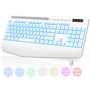 Wagpak Wireless Keyboard 7 Color Backlit Wrist Rest Rechargeable 112 Keys Quiet Keyboard-White