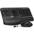 thumbnail image 1 of Ergonomic Wireless Keyboard and Mouse Combo, Leather Cushioned Palm Rest, Wave Keys, Silent Typing, 2.4G Lag-Free-Wagpak, 1 of 9