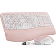 thumbnail image 1 of Ergonomic Wireless Keyboard and Mouse Combo, Leather Cushioned Palm Rest, Wave Keys, Silent Typing, 2.4G Lag-Free-Wagpak-Pink, 1 of 9