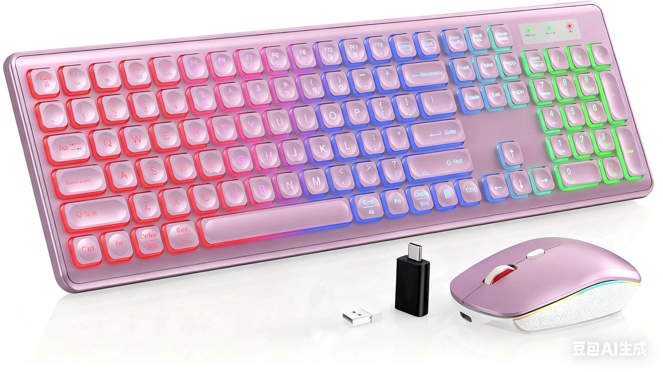 Wagpak, Wireless Keyboard and Mouse Combo, Rose Gold, RGB Backlit