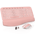 thumbnail image 1 of Wireless Keyboard and Mouse Combo - Ergonomic Wave Rechargeable Keyboard with Soft Leather Wrist Rest, RGB Backlit -Pink, 1 of 7