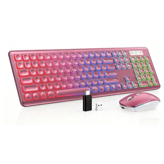 Wagpak Wireless Keyboard and Mouse Combo RGB Backlit Rechargeable 2.4GHz Quiet 108 Keys Keyboard-Wine Red