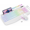 thumbnail image 1 of Wireless Keyboard and Mouse Combo with 9 Backlit, Wrist Rest & Phone Holder, White, 1 of 8